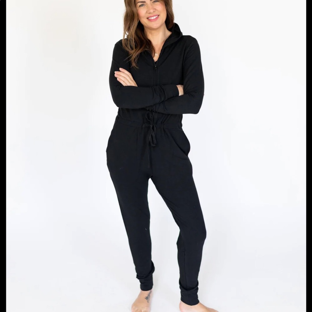 Jillian Harris Hoodie Romper in Midnight Black